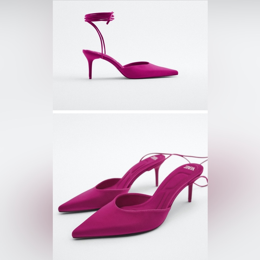 Zara New Magenta Fuchsia Lace Up Shoes 6